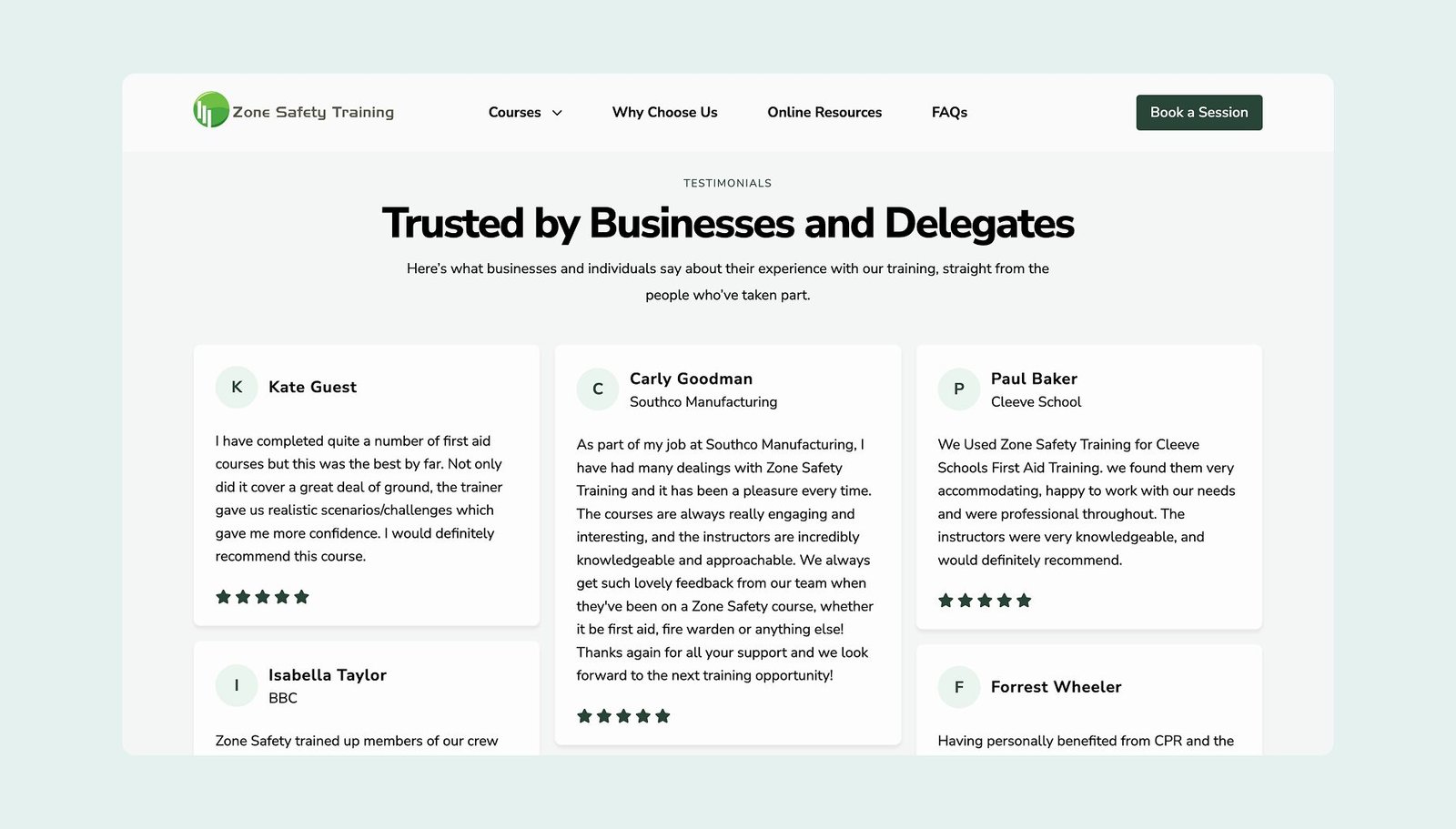 Testimonials from businesses and delegates who have completed Zone Safety Training courses